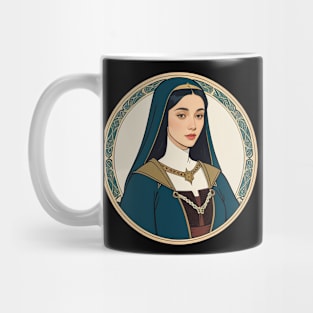 Young Medieval Woman with Head Covering Mug